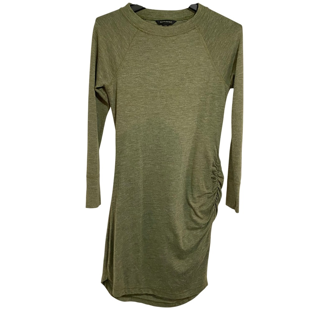 Banana Republic Minimalist Dress Womens SP Green Ruched Raglan Long Sleeve - Picture 2 of 7